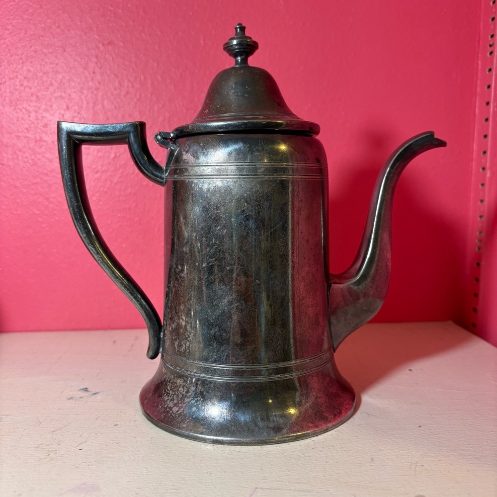 Vintage * Sheffield Sterling Silver Plated Classic Black Metal Teapot Retro 2888